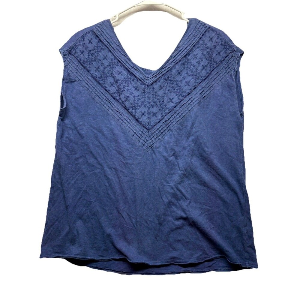 Sundance Boho Embroidered Sleeveless Top Women Navy Blue Cotton Oversized Sz M